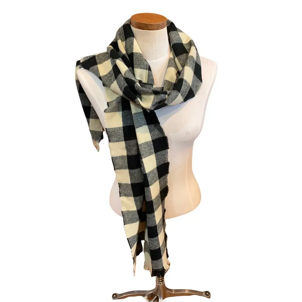 J Crew plaid soft cozy scarf black cream check